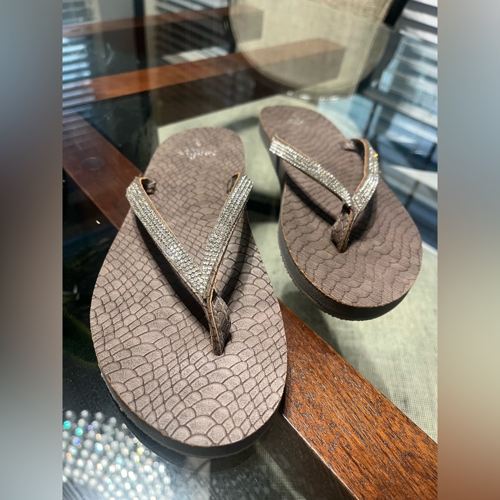 Brown Flip Flops with Rhinestone Straps